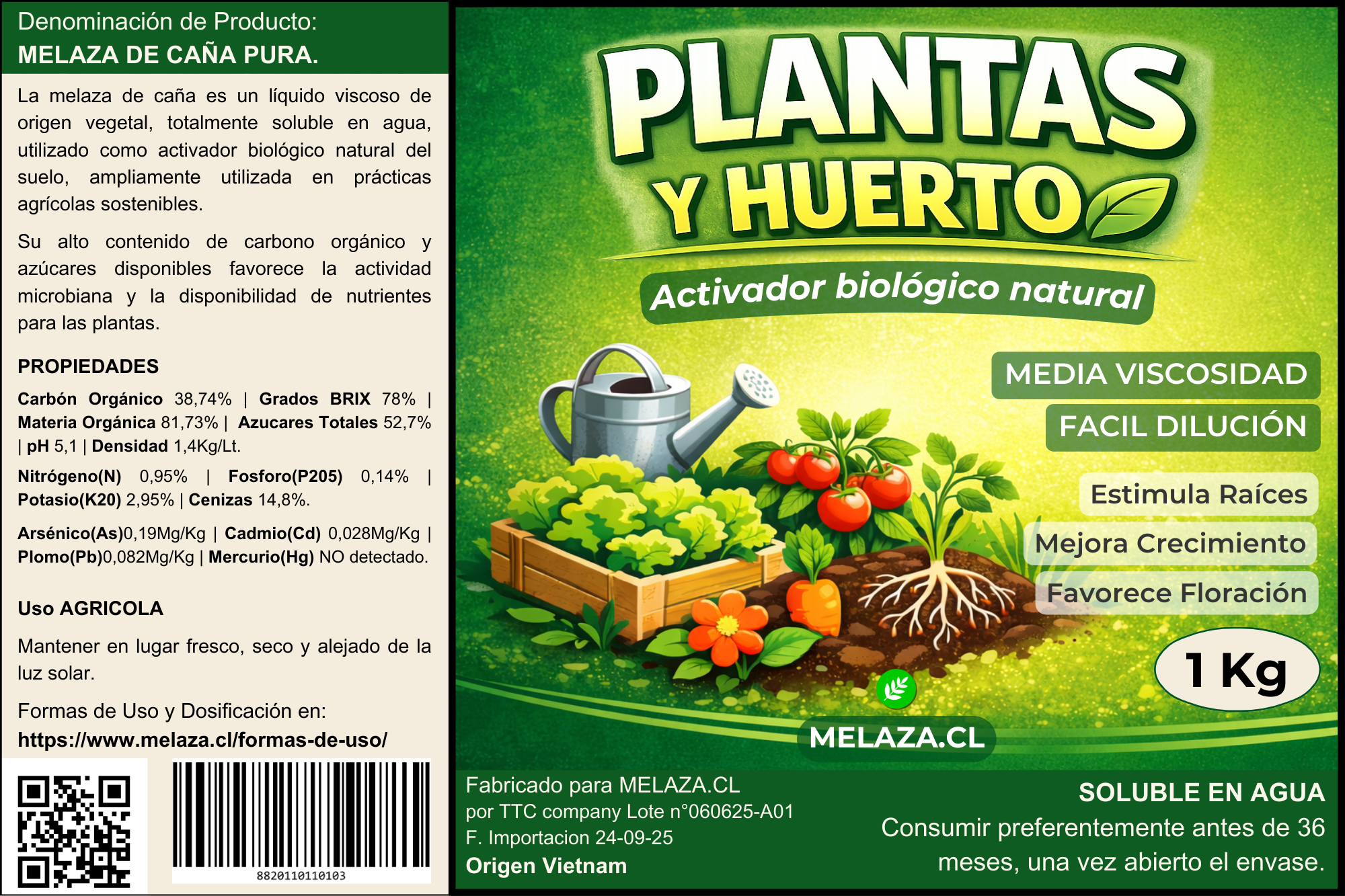 Melaza De Caña Para Plantas Y Huerto Activador Natural 1kg 10 Etiqueta de Producto Melaza de Caña para Plantas y Huerto 1Kg