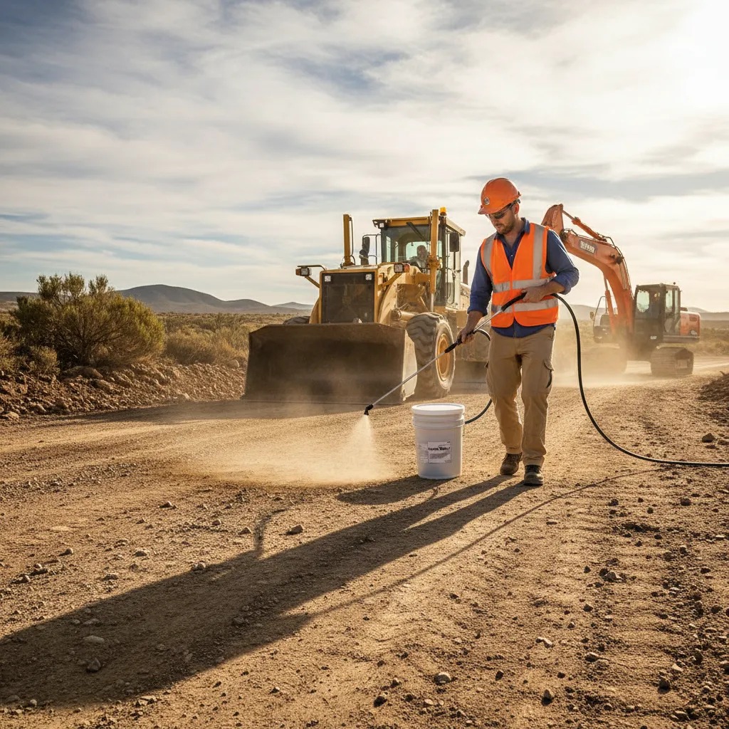 Suelo Bond – Supresor de Polvo y Estabilizador de Suelos 21 kg 4 Aplicación de supresor de polvo Suelo Bond en camino de tierra