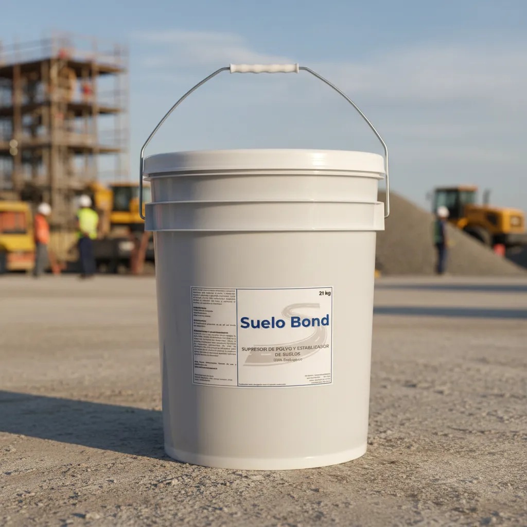 Suelo Bond – Supresor de Polvo y Estabilizador de Suelos 21 kg 6 Balde de Suelo Bond en obra como estabilizador de suelos