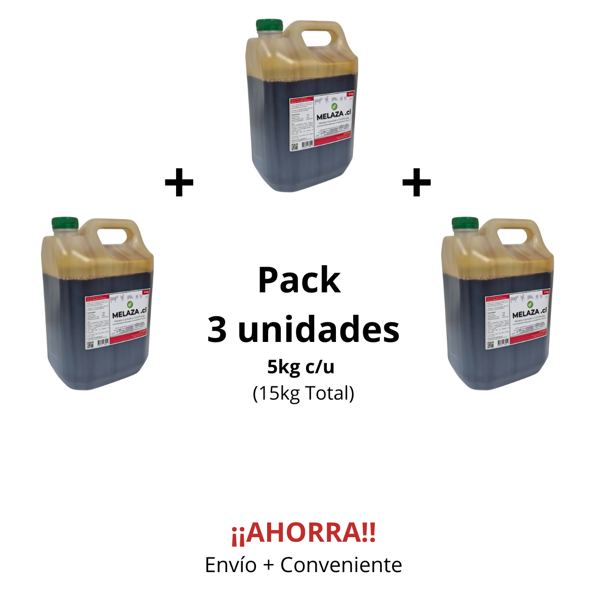 Pack x3 uni | Melaza Ganadera Fortificada 5Kg 2 Pack de 3 Bidones de Melaza Ganadera Fortificada de 5kg